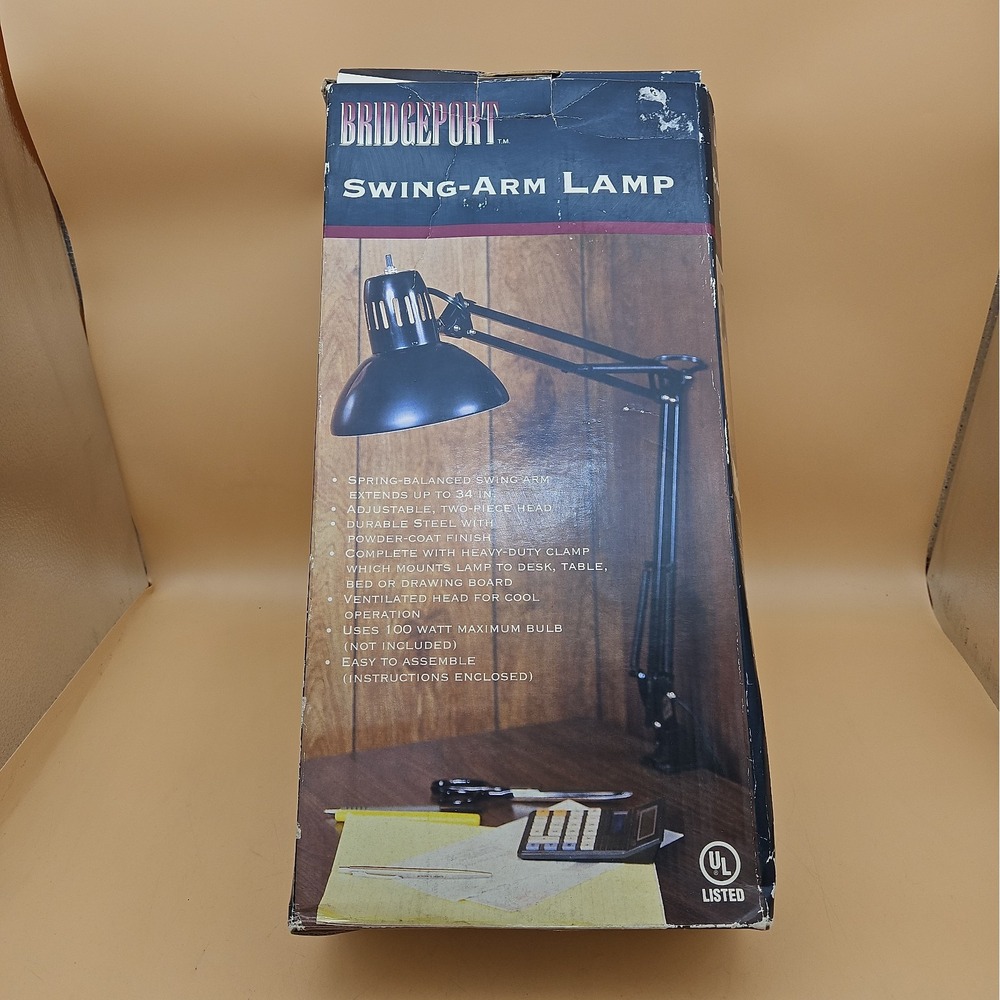 Vintage Bridgeport Swing-Arm Lamp Black NOS Brand New 34 In. Adjustable